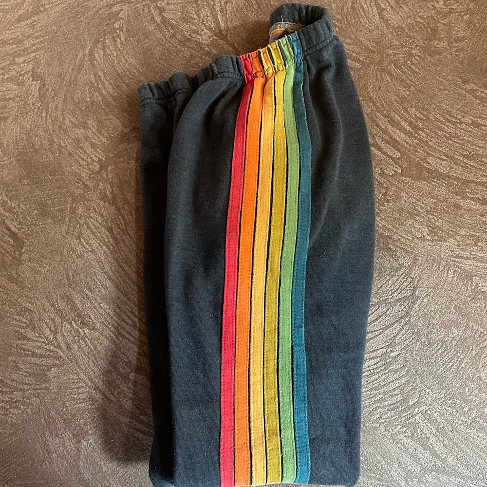 Aviator nation five stripe sweats - L charcoal vintage rainbow
